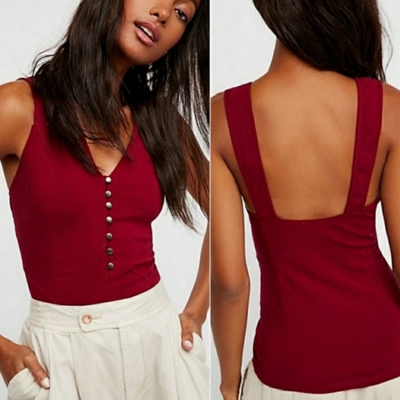 Bundle Free People Intimately Ribbed Sleeveless Brami & Front Button Red Cami XS - Picture 9 of 12